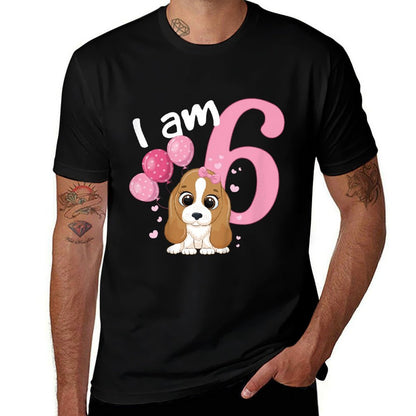 Kids 6th Birthday Girls Dog Girl Birthday 6 Years Old Puppy  Tagless Design T-Shirt