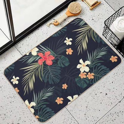 Dark Tropical Flowers  Rapid-Drying Bath Mat