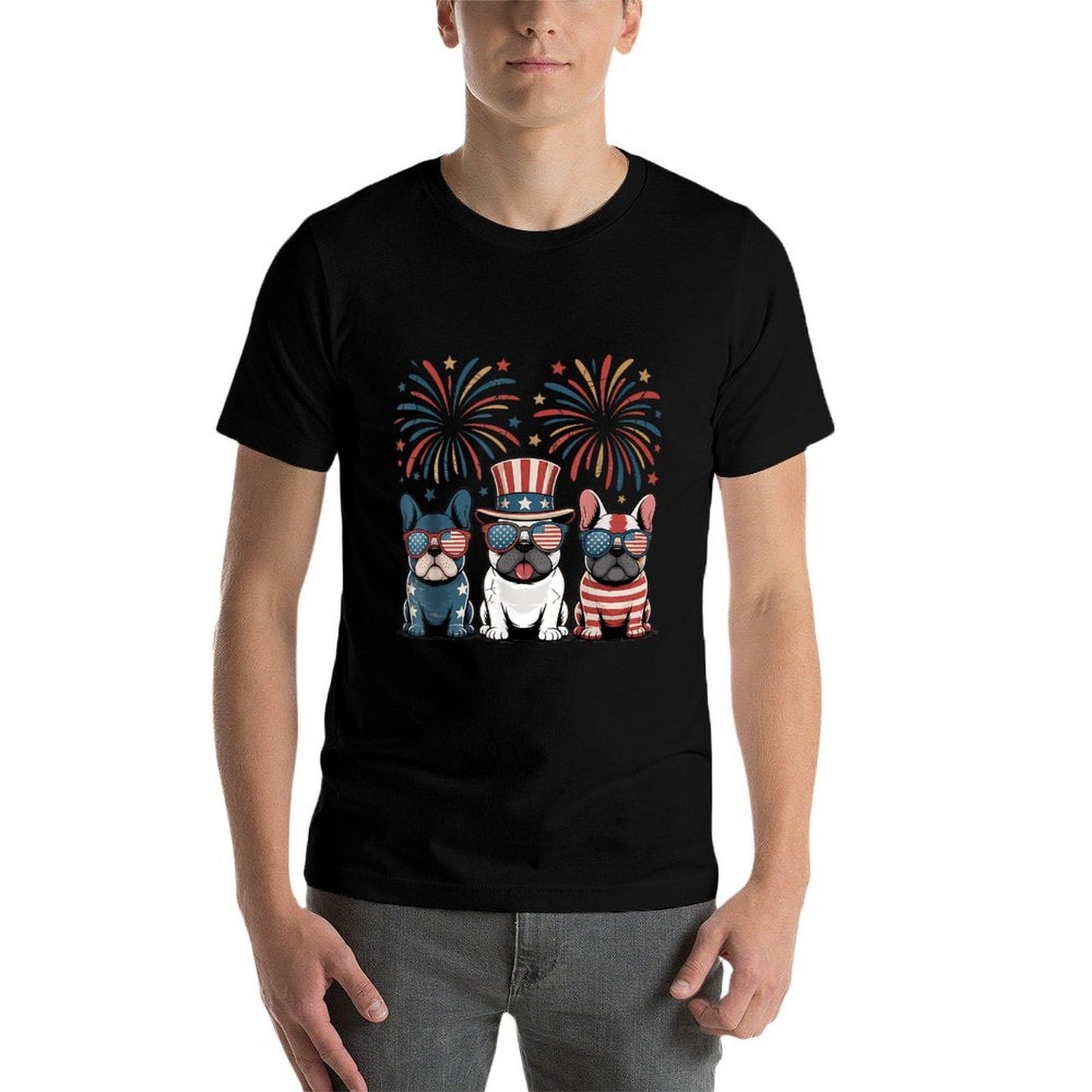 French Bulldog USA American Fireworks 4th of July  Relaxed-fit T-Shirt