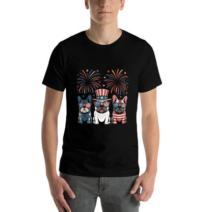 French Bulldog USA American Fireworks 4th of July  Relaxed-fit T-Shirt