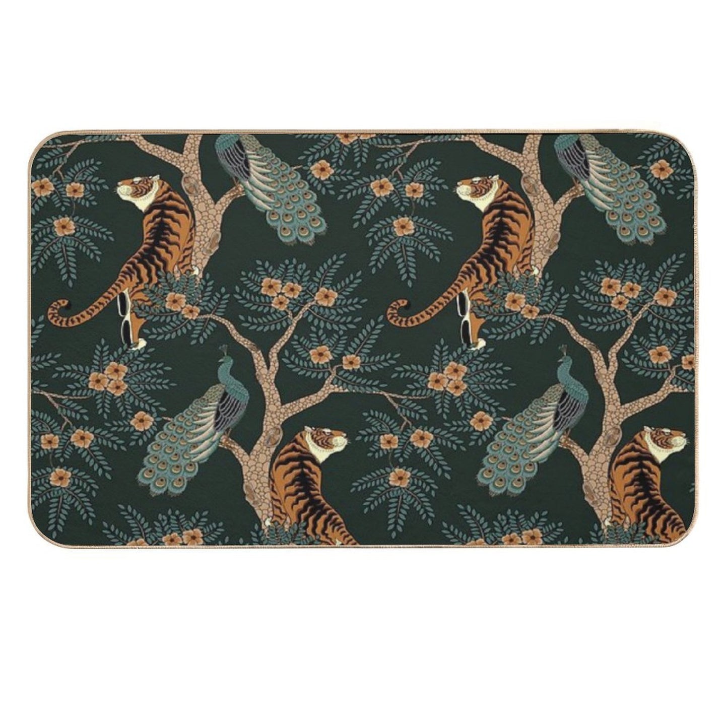 Vintage Tiger And Peacock in The Jungle  Pet-Safe Bath Mat