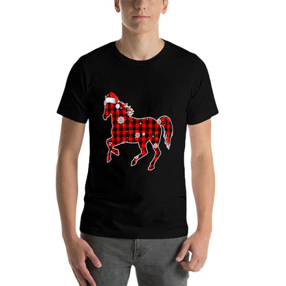 Horse Buffalo Plaid Santa Christmas Matching Family Pajamas  Lightweight T-Shirt