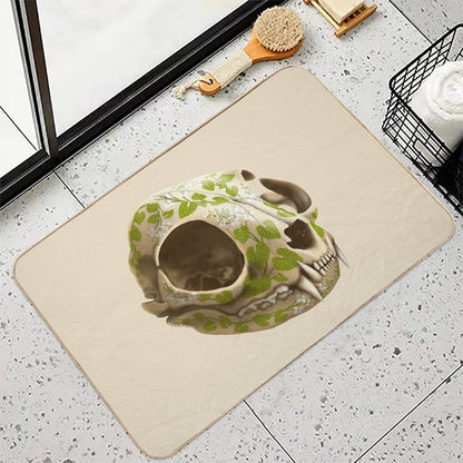 Cat Skull Decorated with Wasabi Flowers  Non-Slip Bath Mat