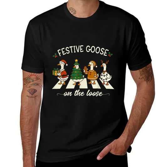 Funny Christmas Silly Goose Meme Festive Goose On The Loose  Soft T-Shirt