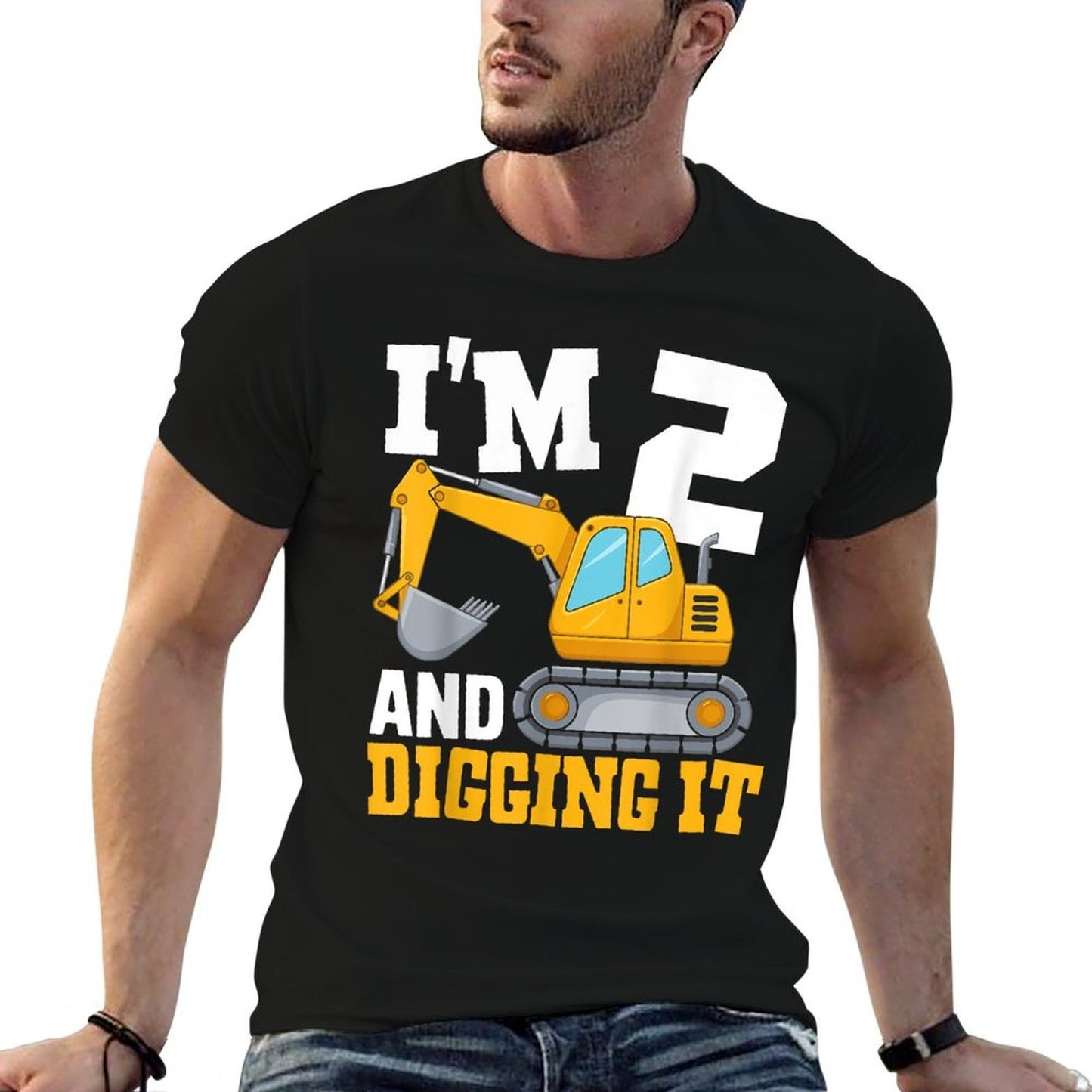Excavator Construction I'm Two 2nd Years Old Birthday Boy  Cotton T-Shirt