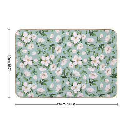 White Flowers  Fade-Resistant Bath Mat