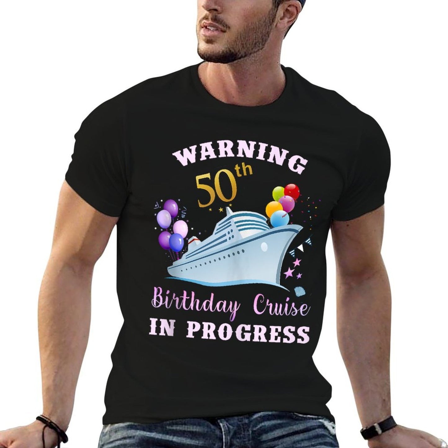 Womens Warning 50th Birthday Cruise In Progress Funny Cruise  Heathered Texture T-Shirt