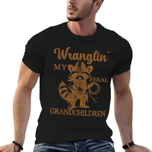 Wranglin My Feral Grandchildren Cowboy Racccoon Meme  Versatile T-Shirt