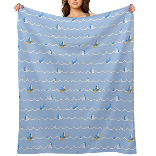 Brucie Blahaj Shark Riding The Wave Pattern Durable Throw Blanket
