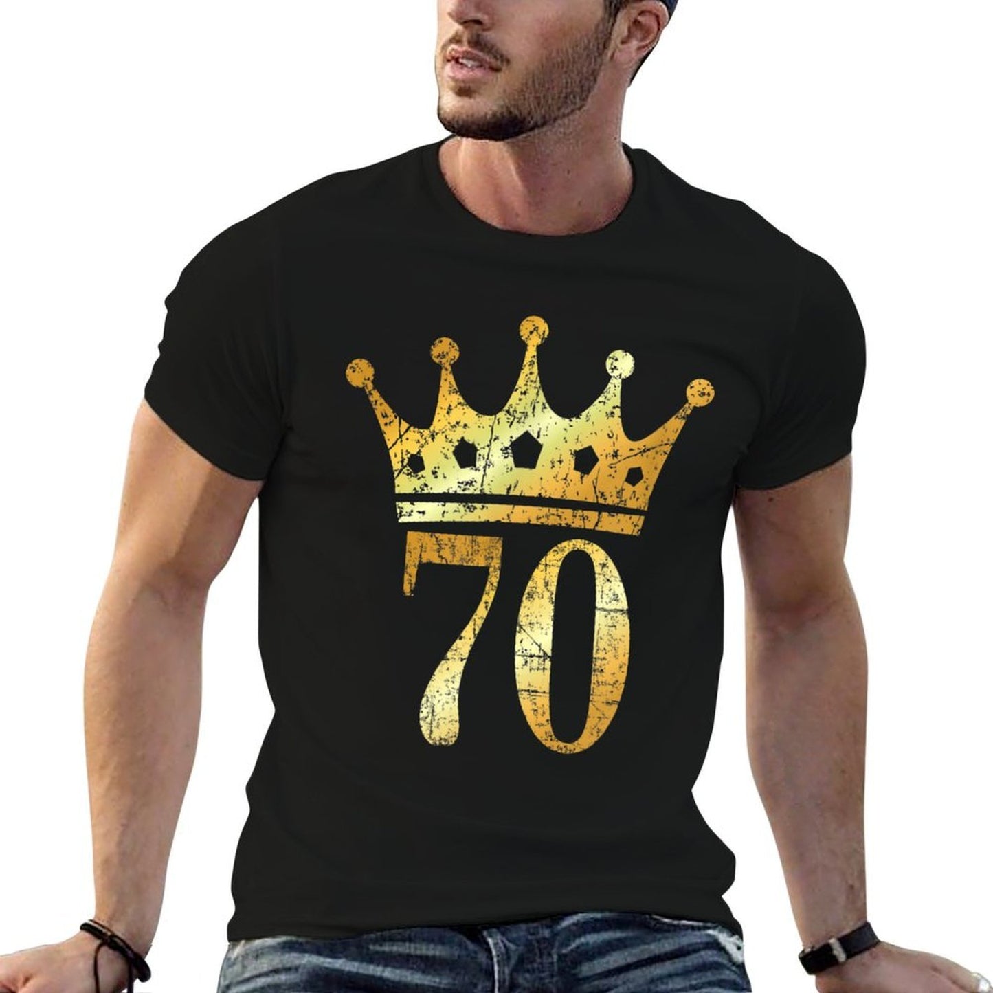 Crown Number 70 (Vintage Golden Yellow) 70th Birthday  Summer-ready Fabric T-Shirt