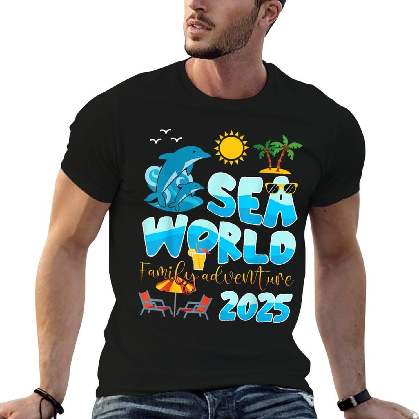 Sea World Dolphin Family Adventure Trip 2025 Spring Break  Ribbed Collar T-Shirt