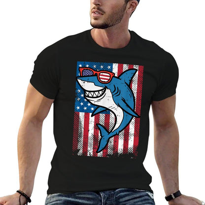 4th July Shark US Independence Day America Men Boys Kid  Cotton T-Shirt