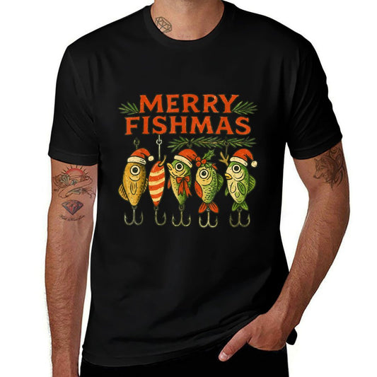 Merry Fishmas Funny Vintage Fishing Christmas  Soft T-Shirt