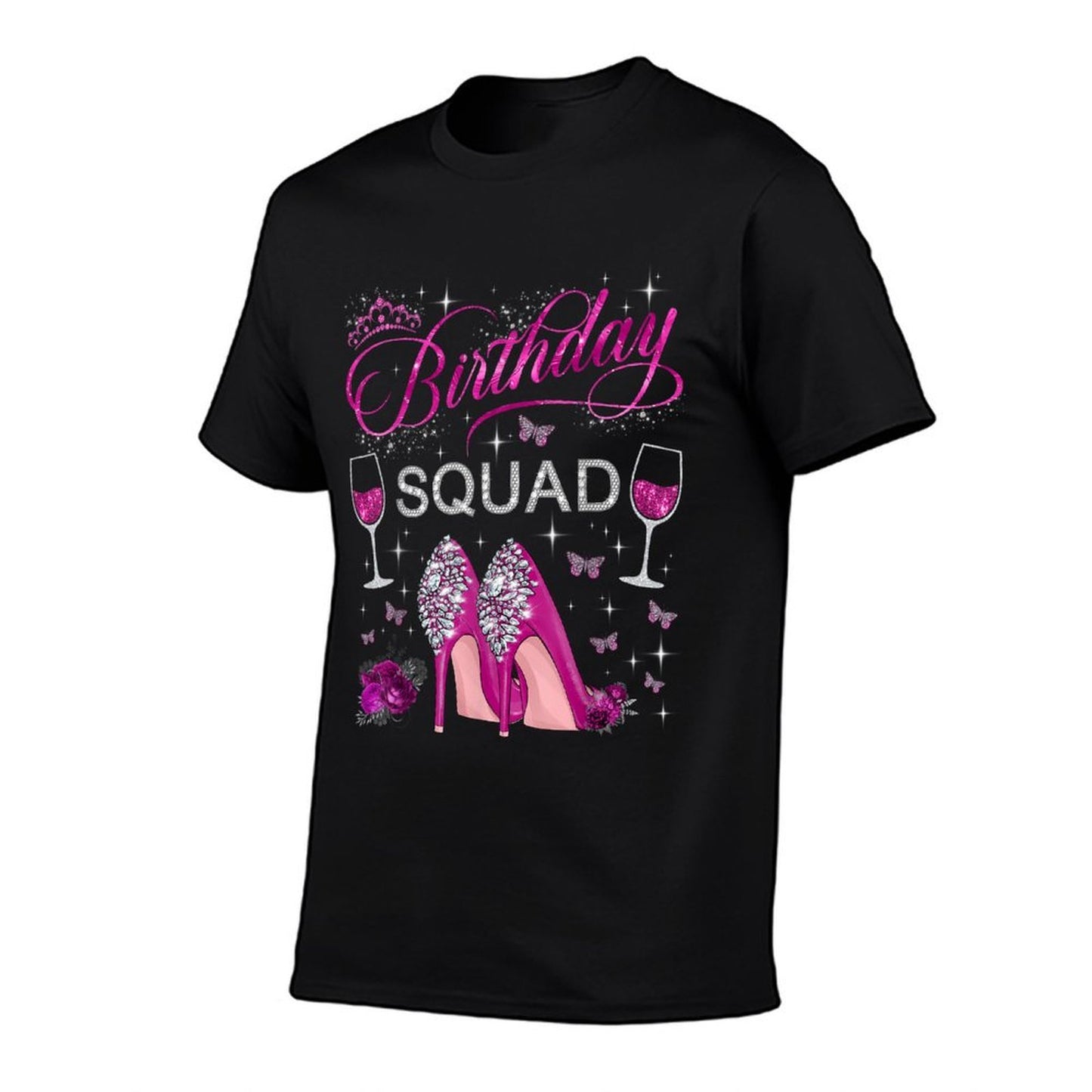 Birthday Squad Butterflies High Heels Diva Squad Women Girls  Summer-ready Fabric T-Shirt