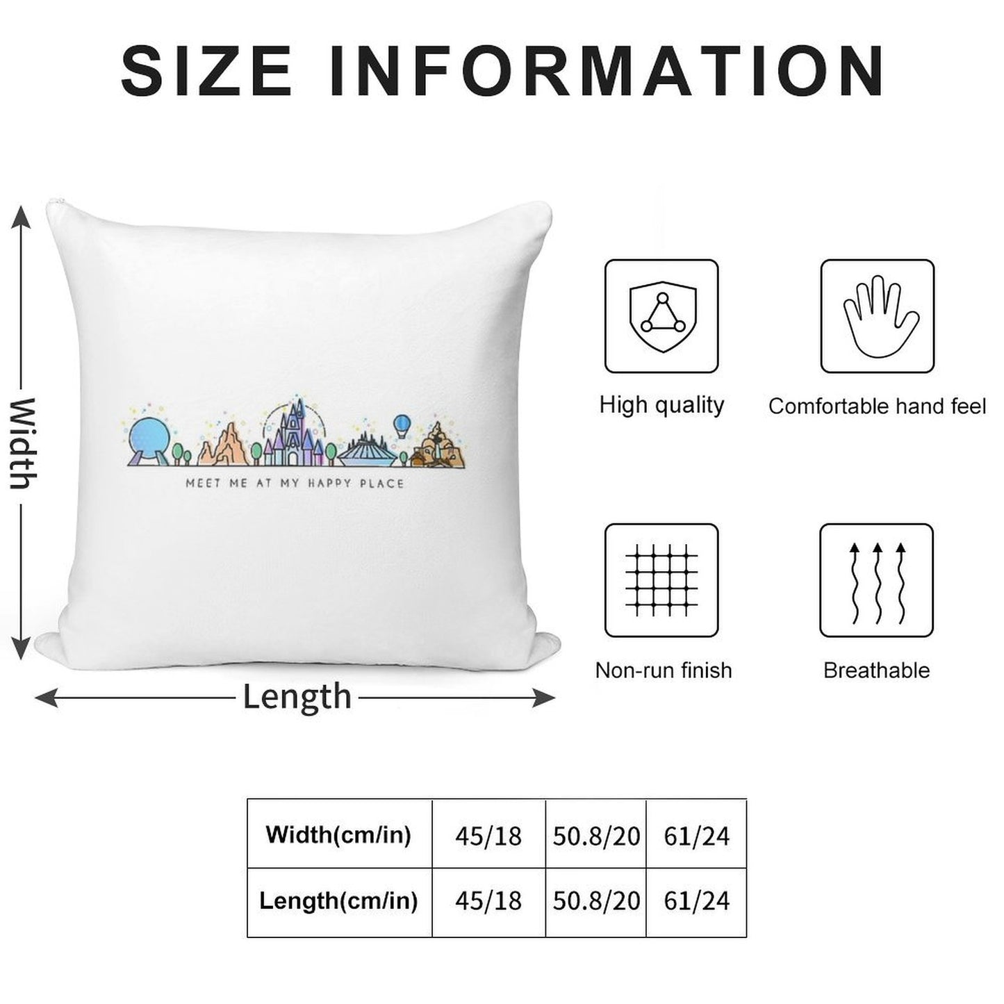 Meet Me at My Happy Place Vector Orlando Theme Park Illustration Design Soft Home Decor Throw Pillow