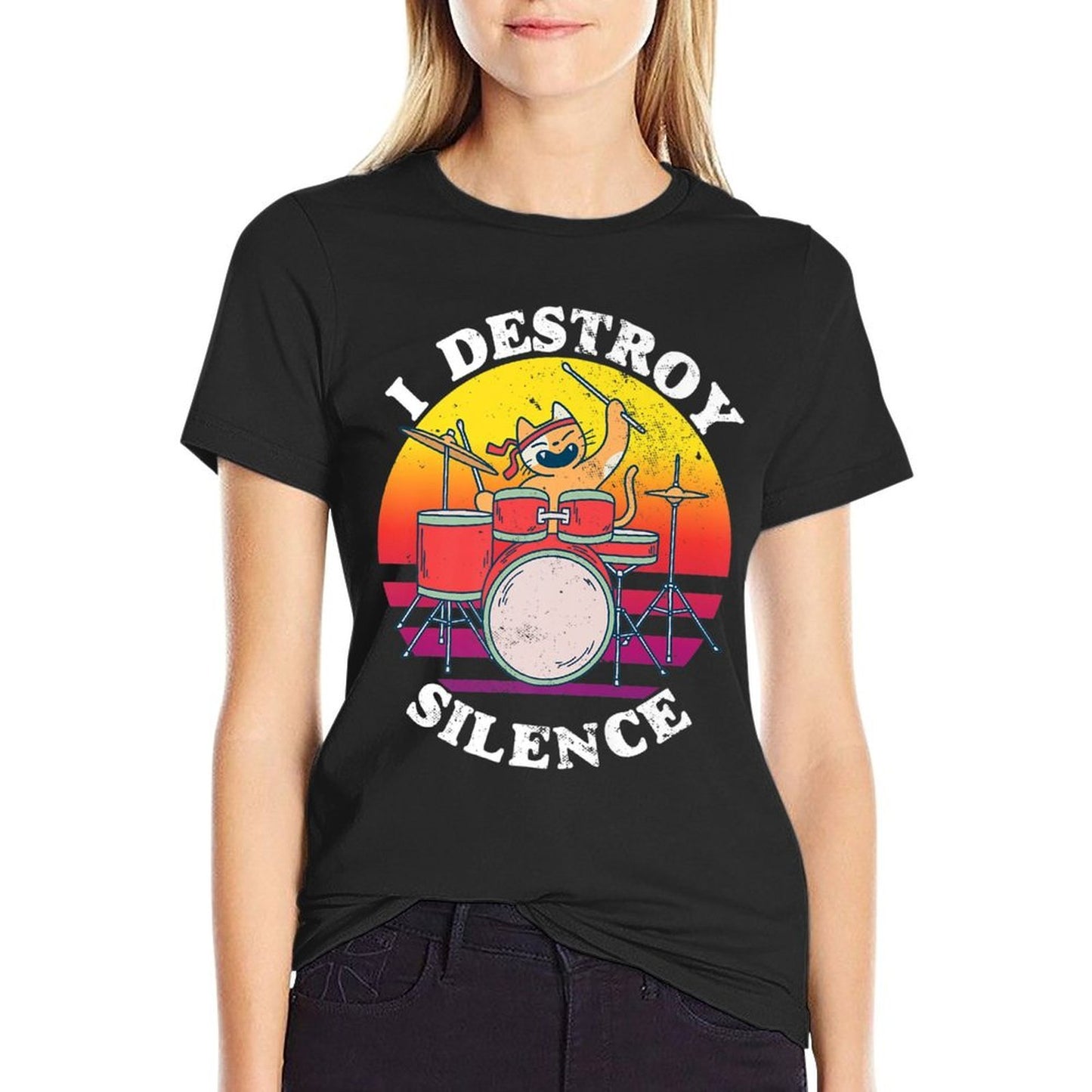 I Destroy Silence Drummer Cat Premium  Versatile T-Shirt