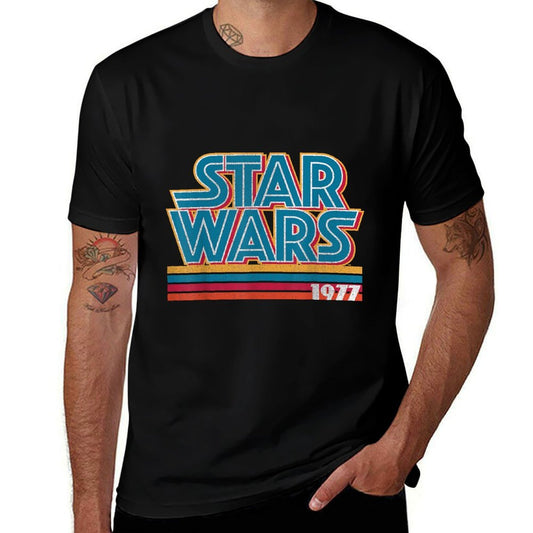 Star Wars Super Retro Striped Logo 1977 Graphic C2  Slim-fit Cut T-Shirt