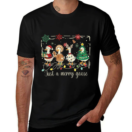 Just A Jolly Goose Funny Silly Goose Santa Christmas Xmas  Rolled Sleeves T-Shirt