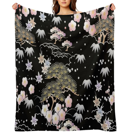Japanese Floral Machine-washable Throw Blanket