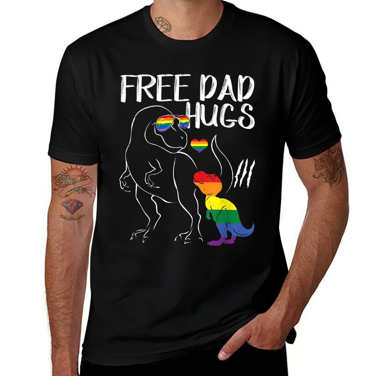 Free Dad Hugs LGBT Pride Dad Dinosaur Rex Gift  Breathable T-Shirt