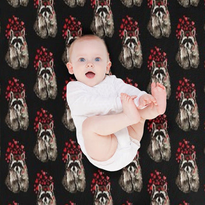 Cute Watercolor Raccoon Blowing Kisses & Hearts Sustainable Throw Blanket
