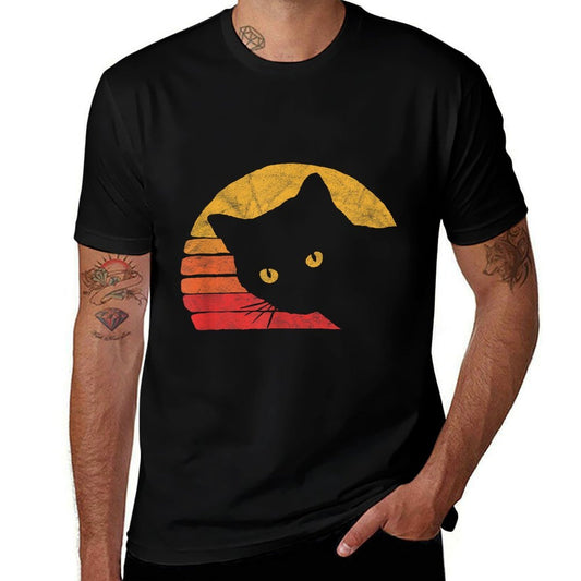 Vintage Eighties Style Cat Retro Distressed Design  Durable T-Shirt