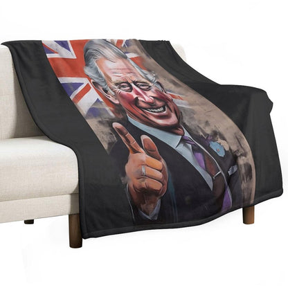 AI Generated King Charles III Coronation Union Jack - Oil Graffiti Colorful Happy Painting Eco-conscious Throw Blanket