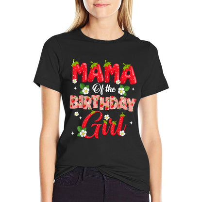 Mom Dad Mama Birthday Girl Strawberry Berry Sweet One Two  Cotton T-Shirt