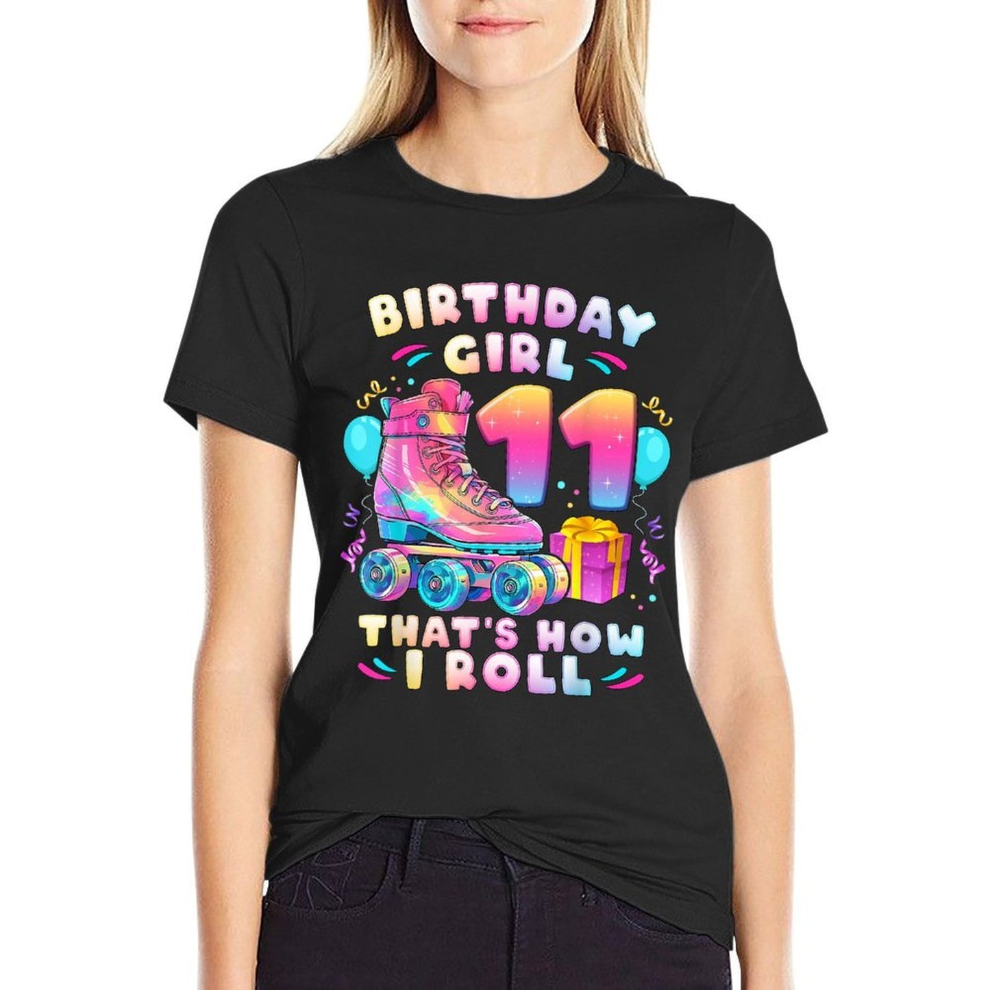 11th Birthday Girl 11 Years, Roller Skates, Number 11  Relaxed-fit T-Shirt
