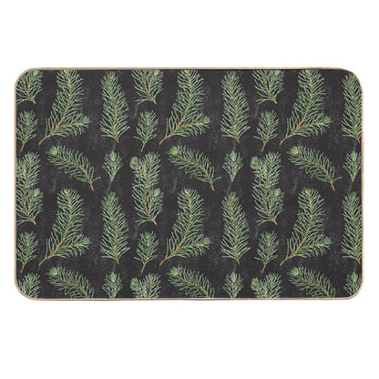 Watercolor Pine Branches Pattern on Black Background  Multi-Purpose Bath Mat