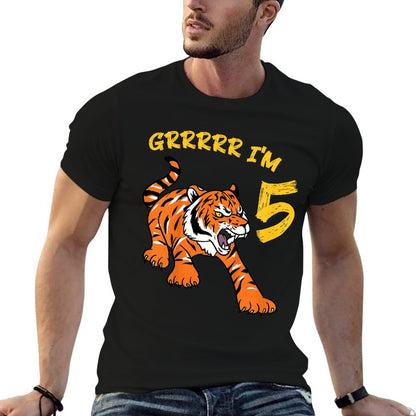 Kids 5th Birthday Tiger Grrrrr I'm 5 Year Old Boy Girl  Soft T-Shirt