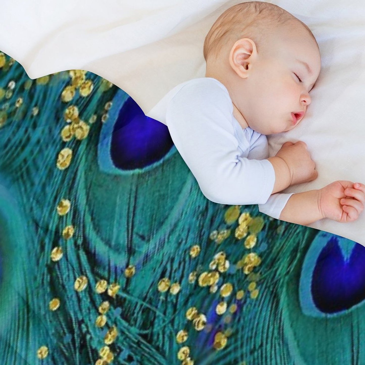 Dreamy Peacock Feathers, Teal And Purple, Glimmering Gold Travel-friendly Throw Blanket