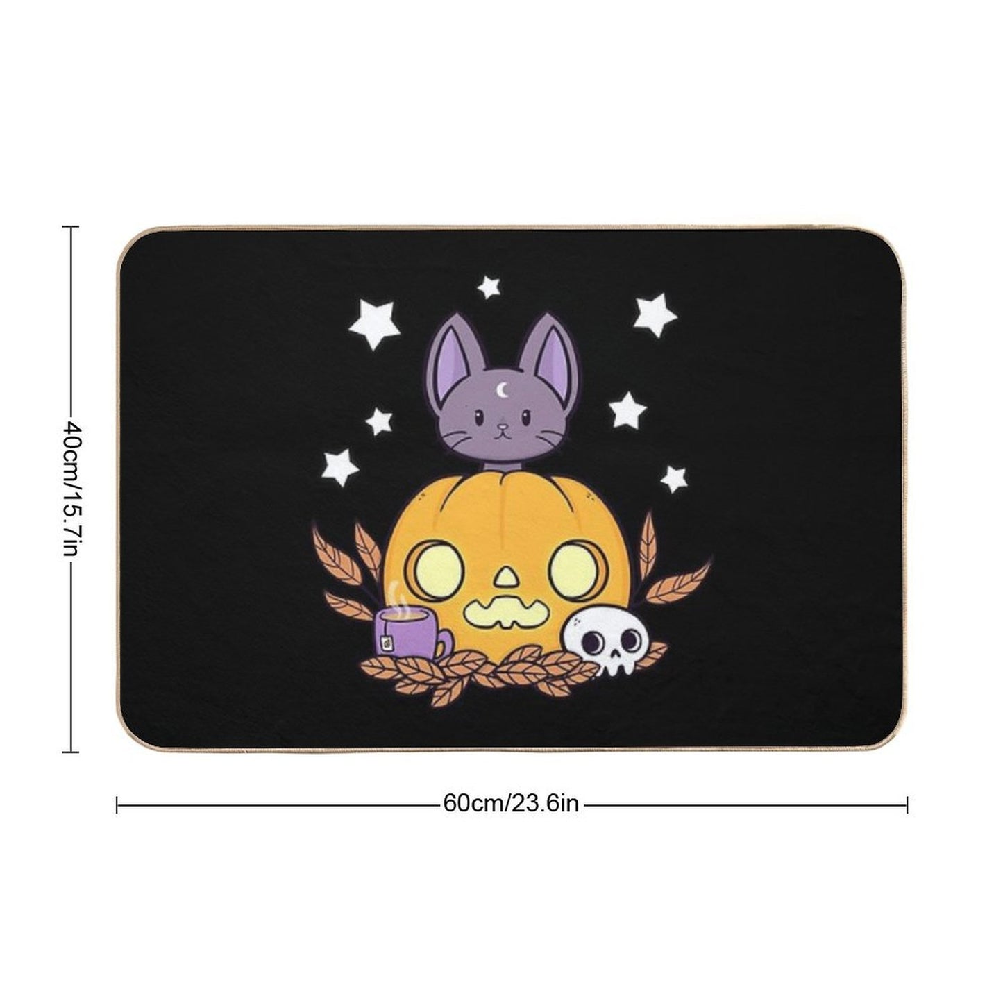 Pumpkin Cats Son  Black  Nikury  Easy To Clean Bath Mat