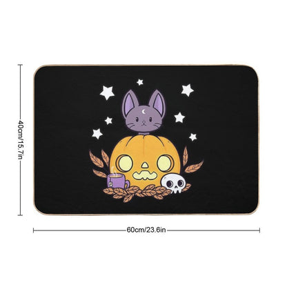 Pumpkin Cats Son  Black  Nikury  Easy To Clean Bath Mat