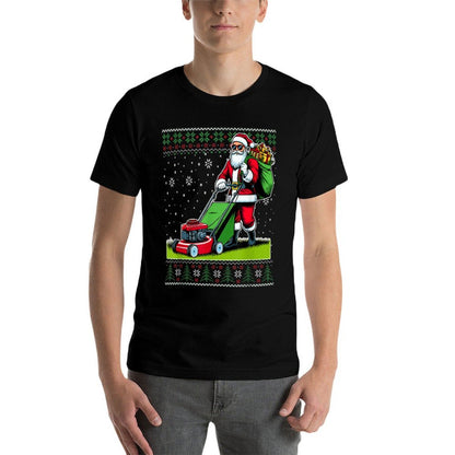 Christmas Santa Claus Mowing Lawn Ugly Christmas Sweater  Slim-fit Cut T-Shirt