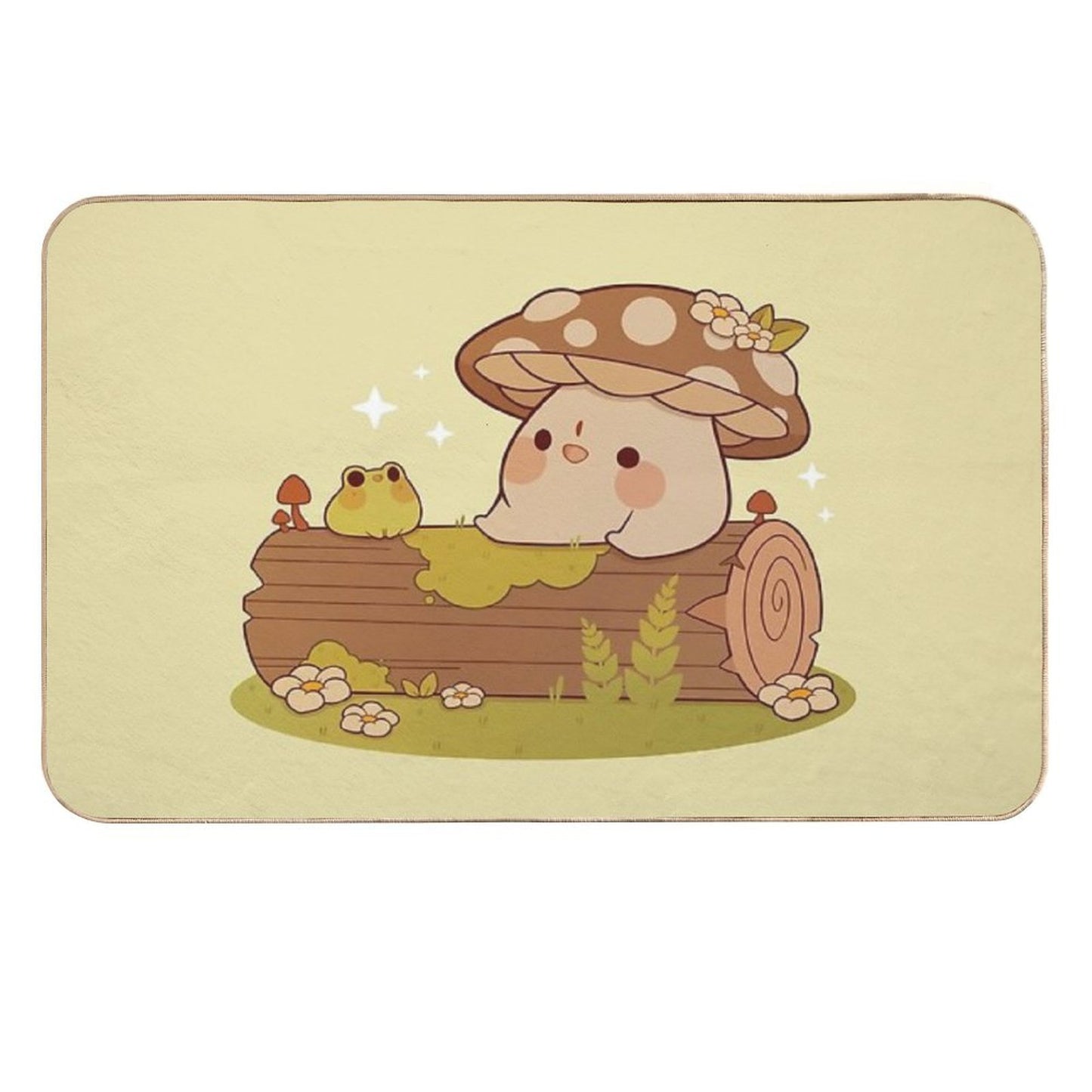 Mushroom And Frog Friends  Easy To Clean Bath Mat