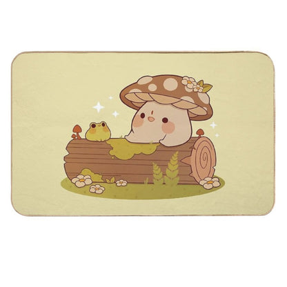 Mushroom And Frog Friends  Easy To Clean Bath Mat