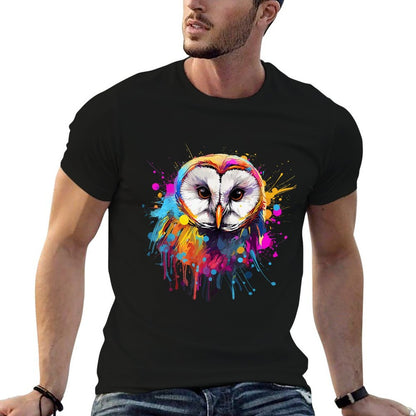 Colorful Splash Art Barn Owl Owls Lover  Polyester Blend T-Shirt