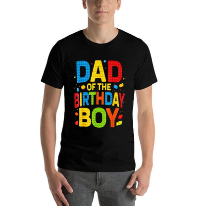 Birthday Party Dad Of The Birthday Boy Building Block  Ribbed Collar T-Shirt