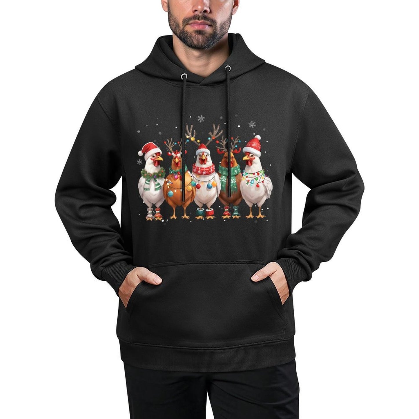 Christmas Lights Chicken Santa Funny Xmas Tree Colorfast Hoodie