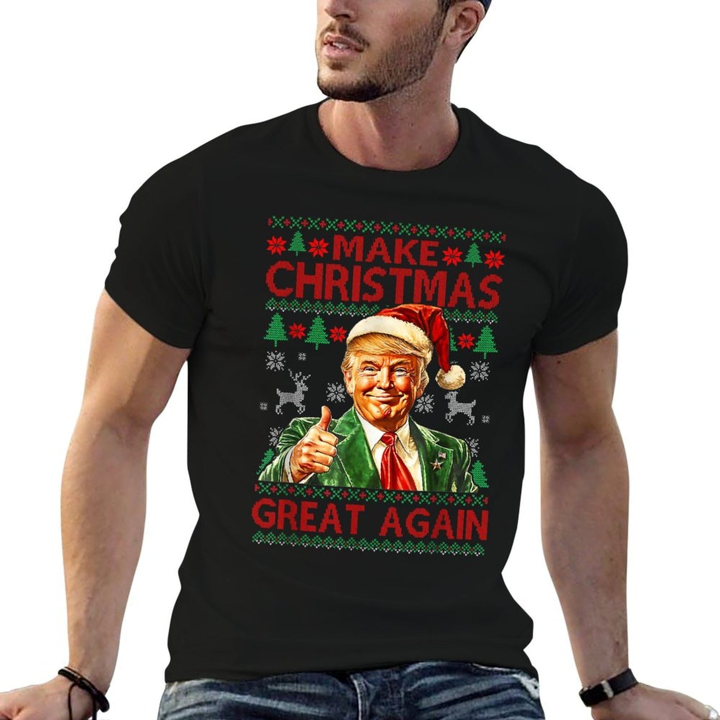 Make Christmas Great Again Xmas Funny Trump Pajamas Ugly  Polyester Blend T-Shirt