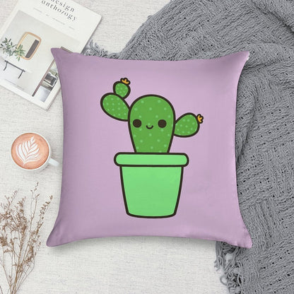 Cute Cactus in Green Pot Soft High-Density Material Throw Pillow