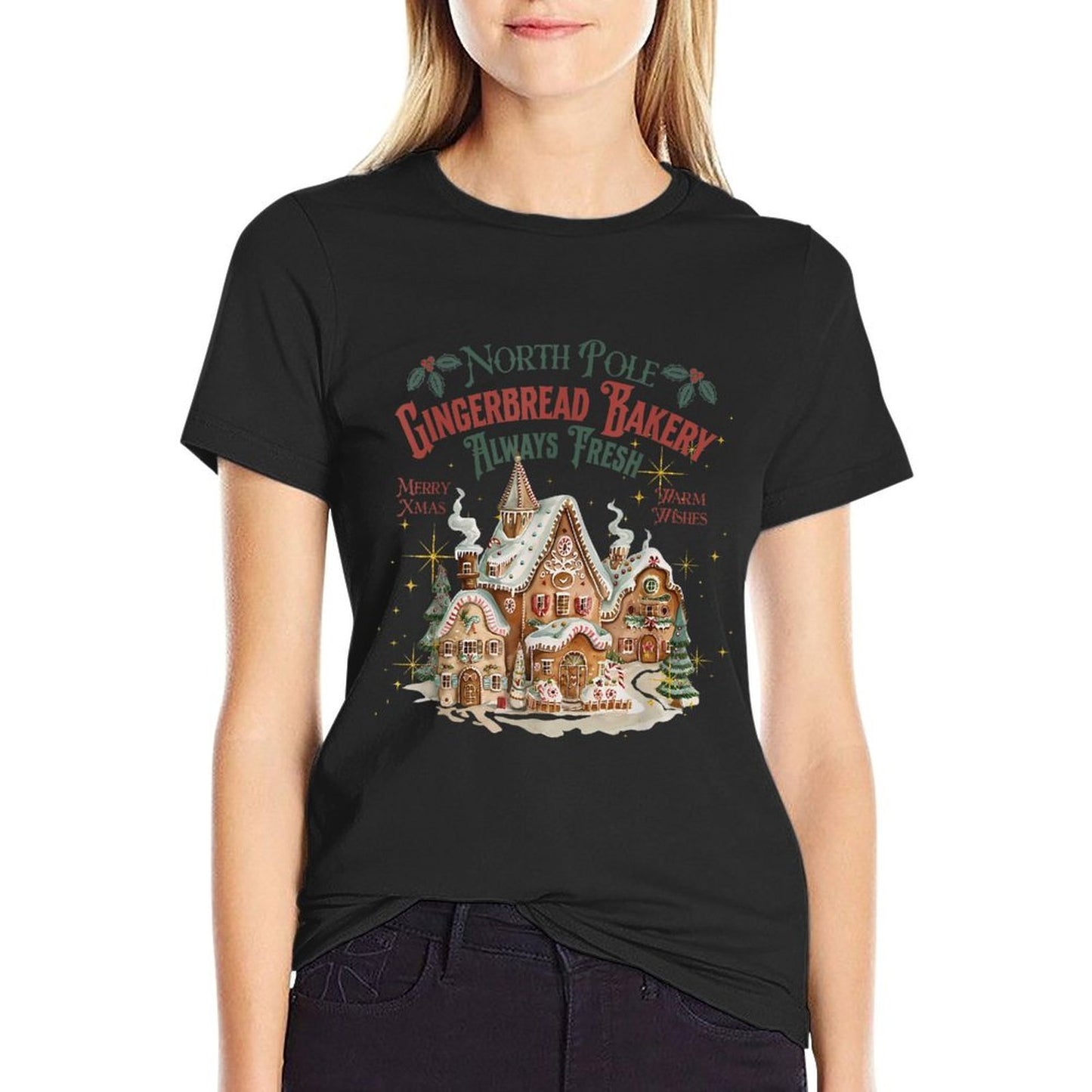 Retro Vintage North Pole Gingerbread Bakery Merry Christmas  Classic T-Shirt