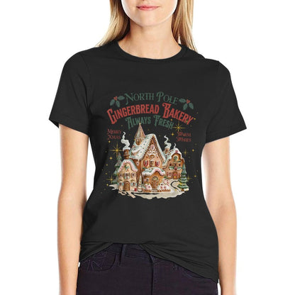 Retro Vintage North Pole Gingerbread Bakery Merry Christmas  Classic T-Shirt