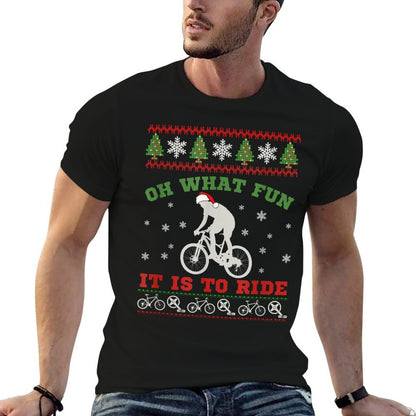 Mountain Bike Rider, Oh What Fun Christmas Ugly Sweater Gift  Ribbed Collar T-Shirt