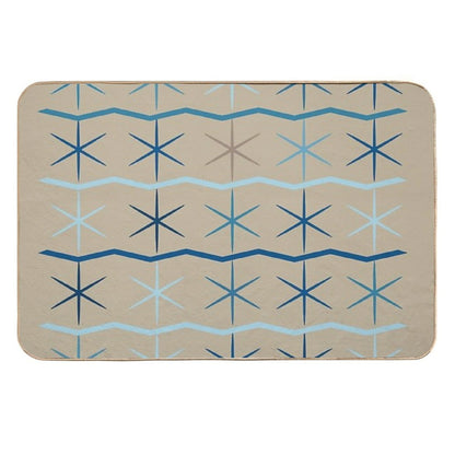 Serenity Waves Minimalist Geometric Blues  Repositionable Bath Mat