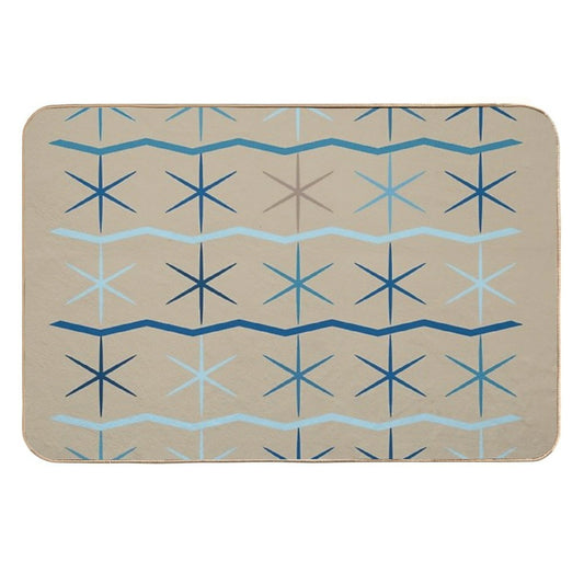 Serenity Waves Minimalist Geometric Blues  Repositionable Bath Mat