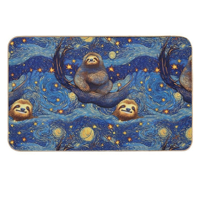 Starry Night of Happy Sloths  Dirt-Trapping Bath Mat