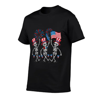 Dancing Skeletons 4th of July Funny Patriotic Men Women Kids  Summer-ready Fabric T-Shirt