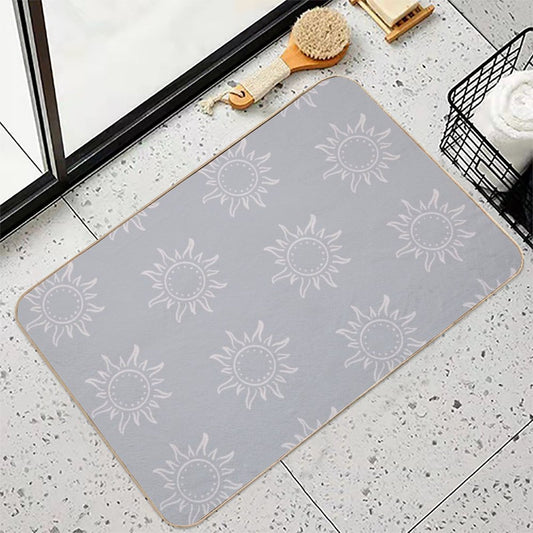 Cute Boho Sun Pattern Bohemian Aesthetic In Muted Colors Stone Blue  Non-Slip Bath Mat
